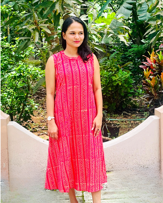 Pink Strips Sleeveless Kurta