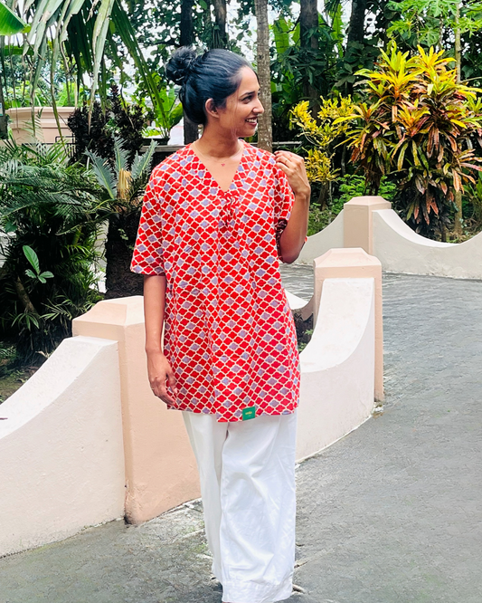 Red and Stone Color Short Kurta