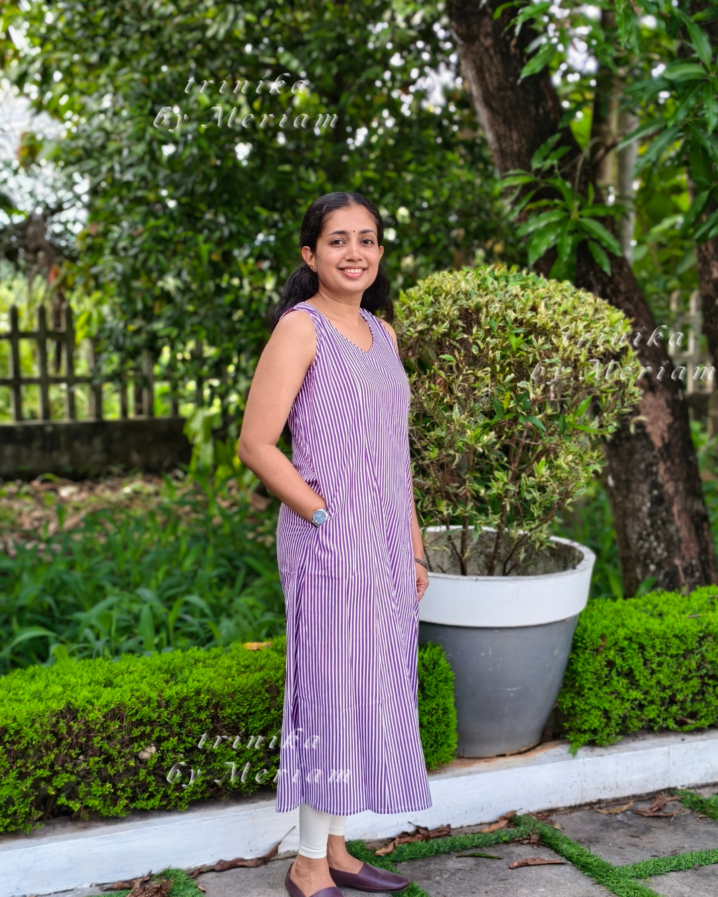 Strips in Violet 3 Panel Kurta