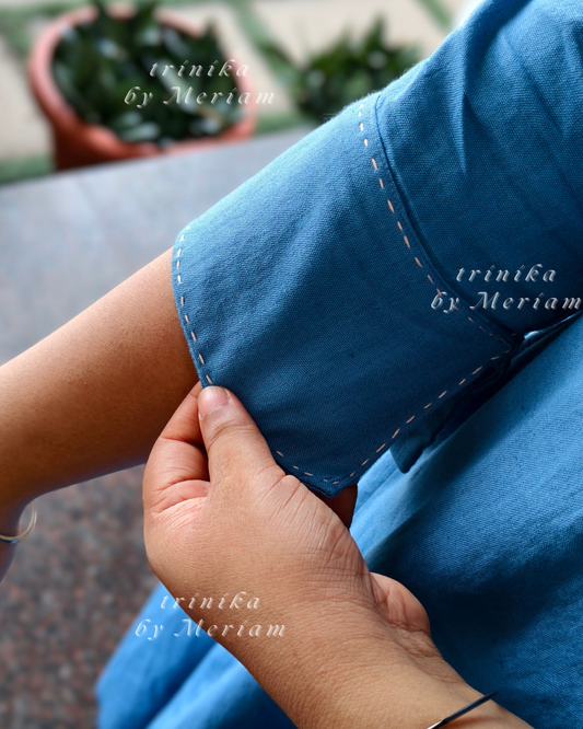 Side Pleated Denim Coloured Dress