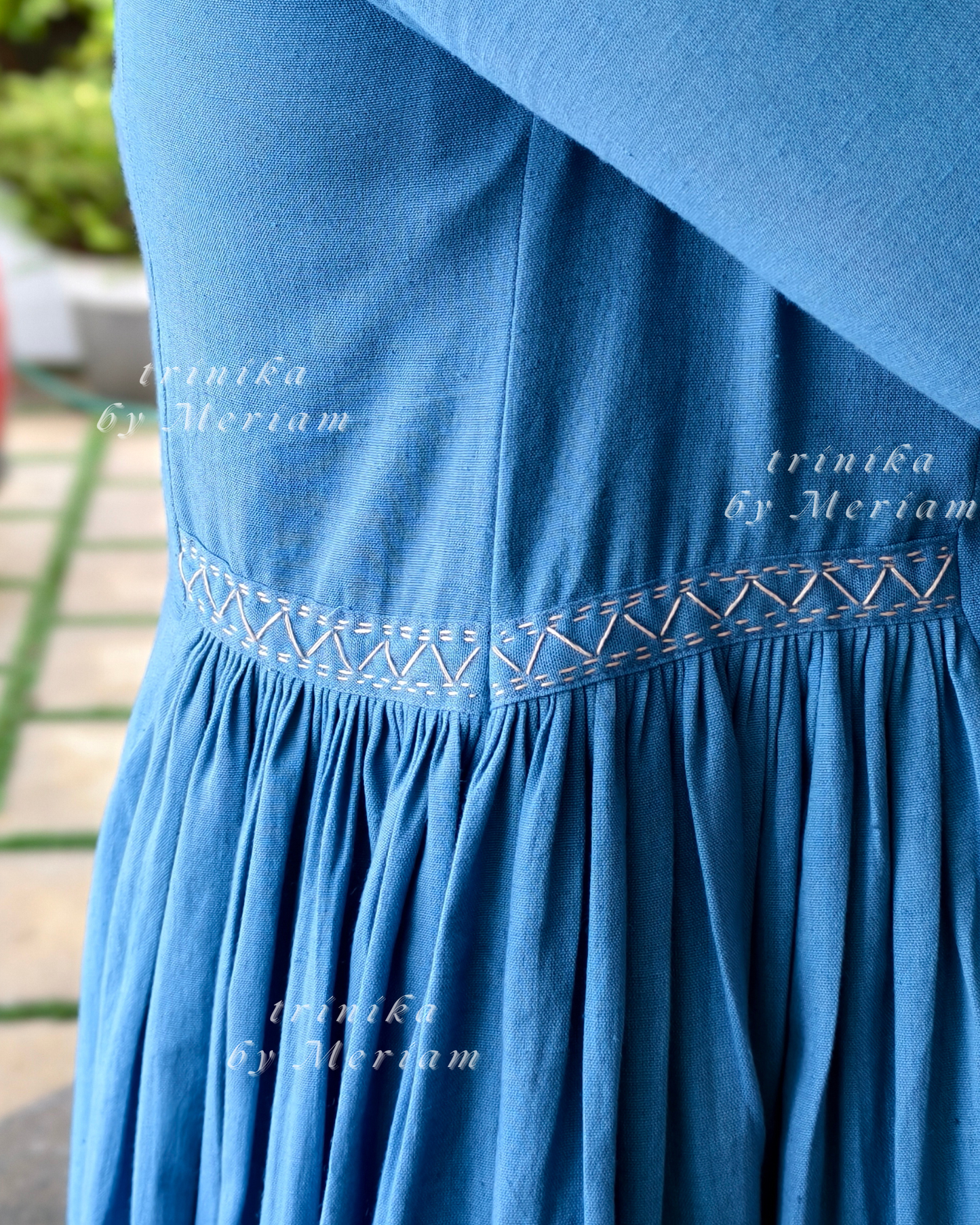 Side Pleated Denim Coloured Dress