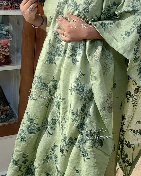 Pista Green Pure Tussar Silk Salwar Suit