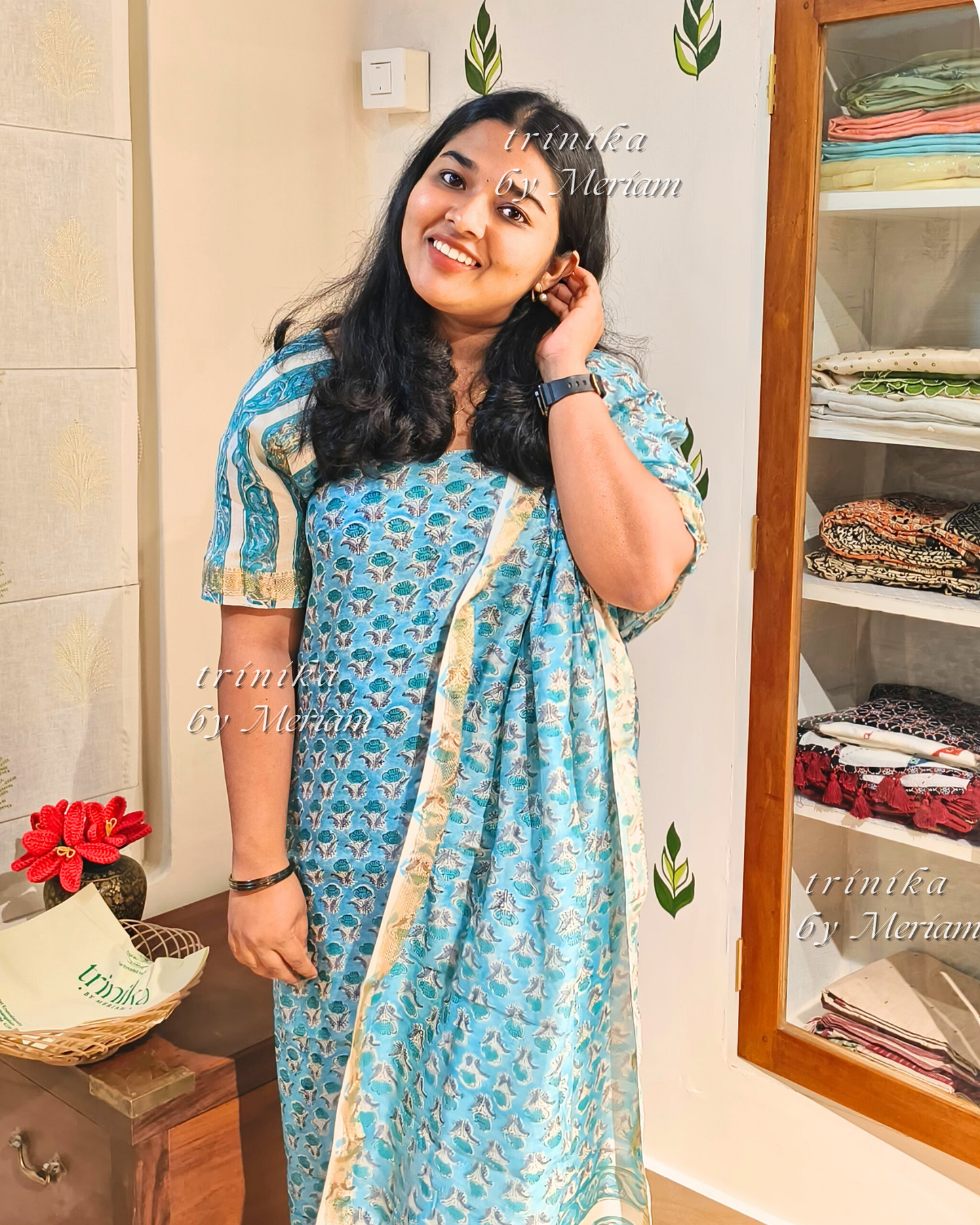 Sky Blue Maheshwari Silk Cotton Salwar Suit