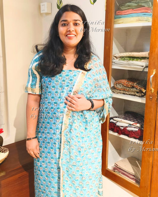 Sky Blue Maheshwari Silk Cotton Salwar Suit