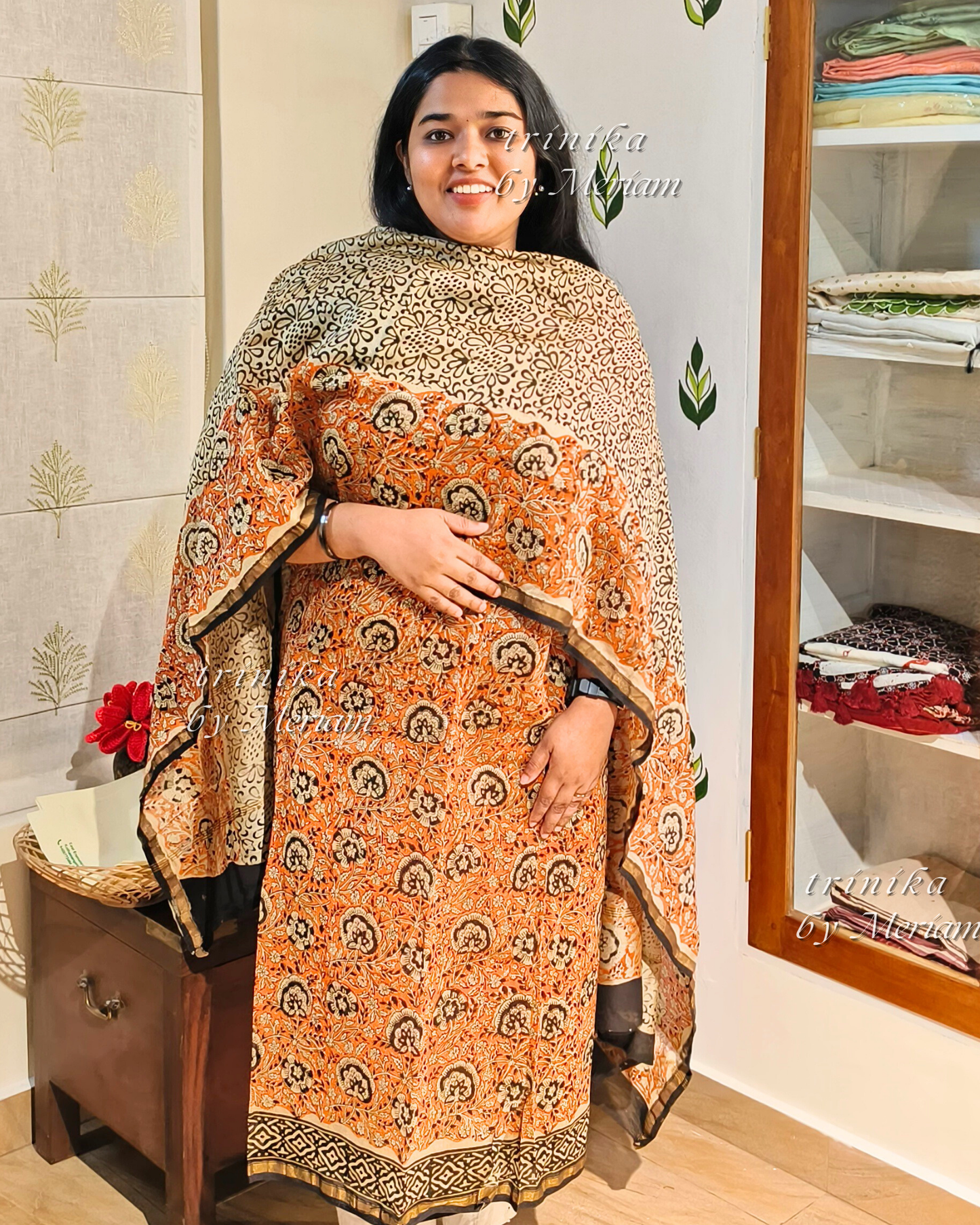 Orange Chanderi Silk Cotton Salwar Suit