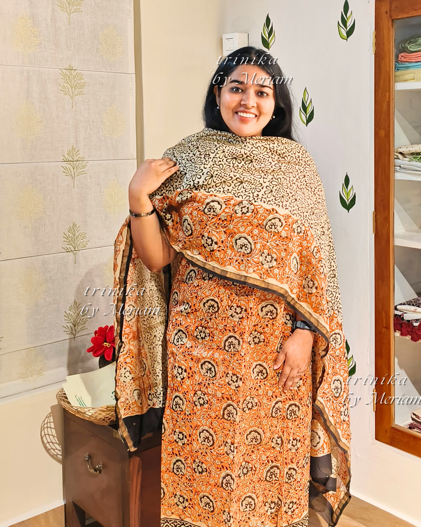 Orange Chanderi Silk Cotton Salwar Suit