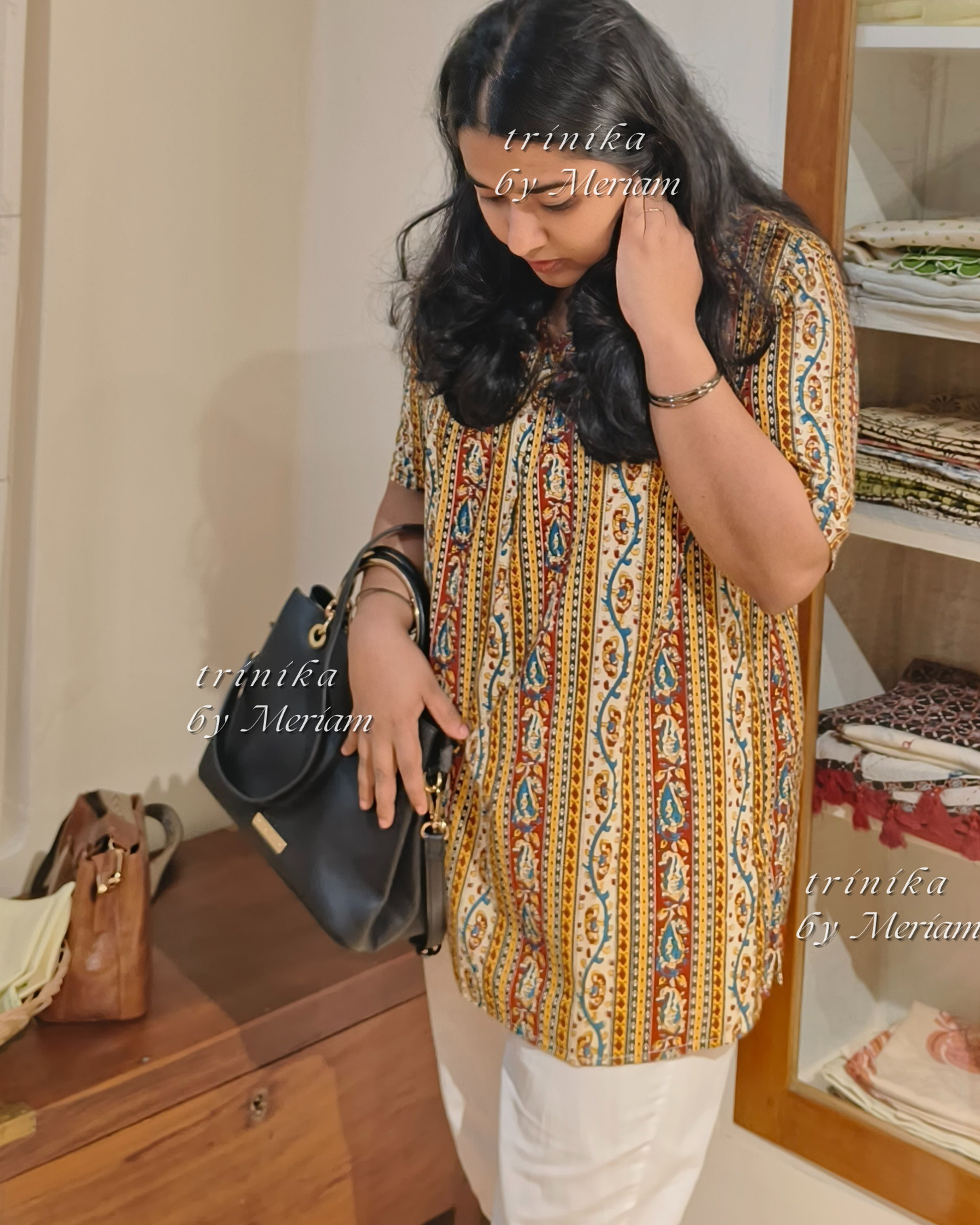 Beige Strips Color Short Kurta