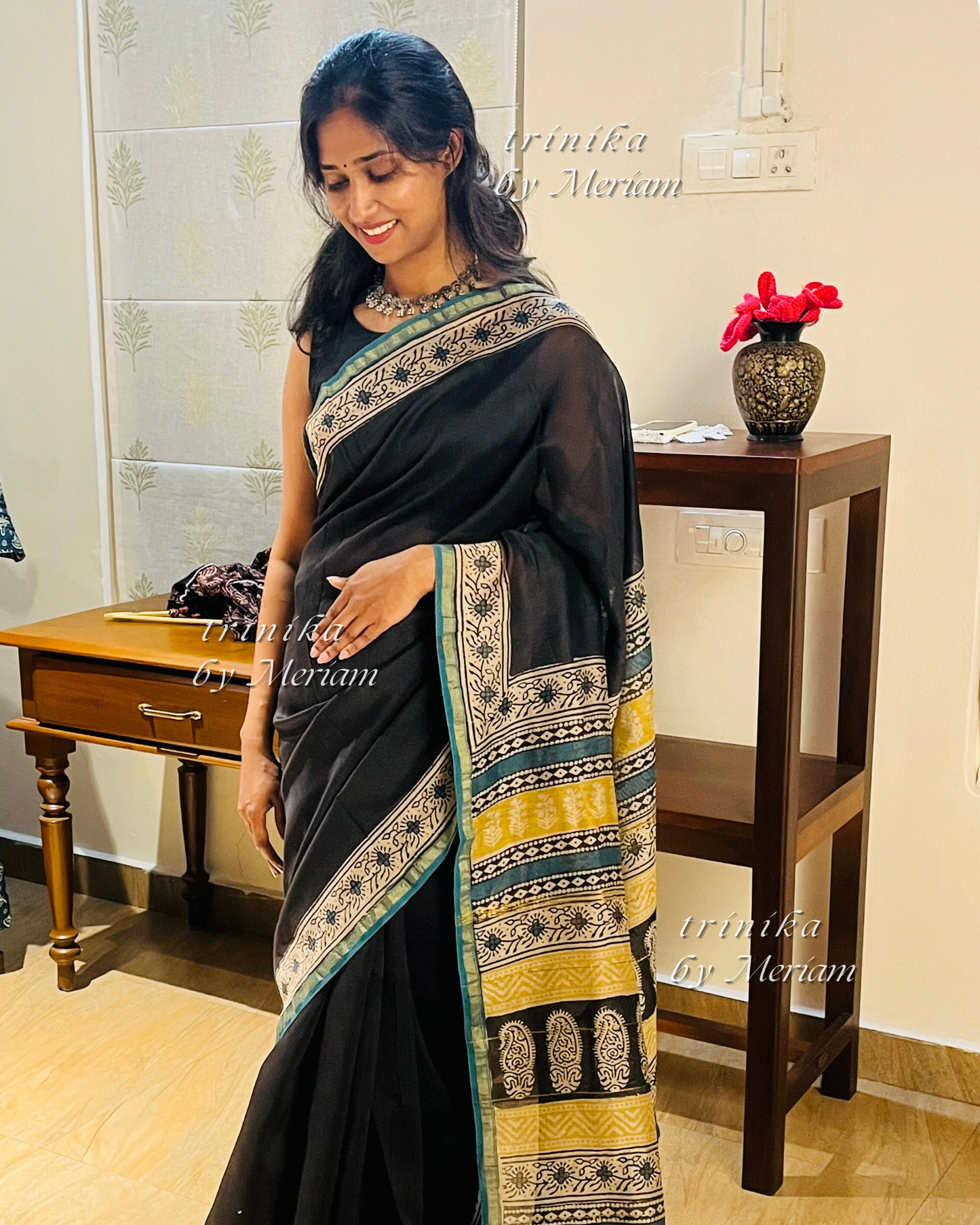 Black Chanderi Silk Cotton Saree