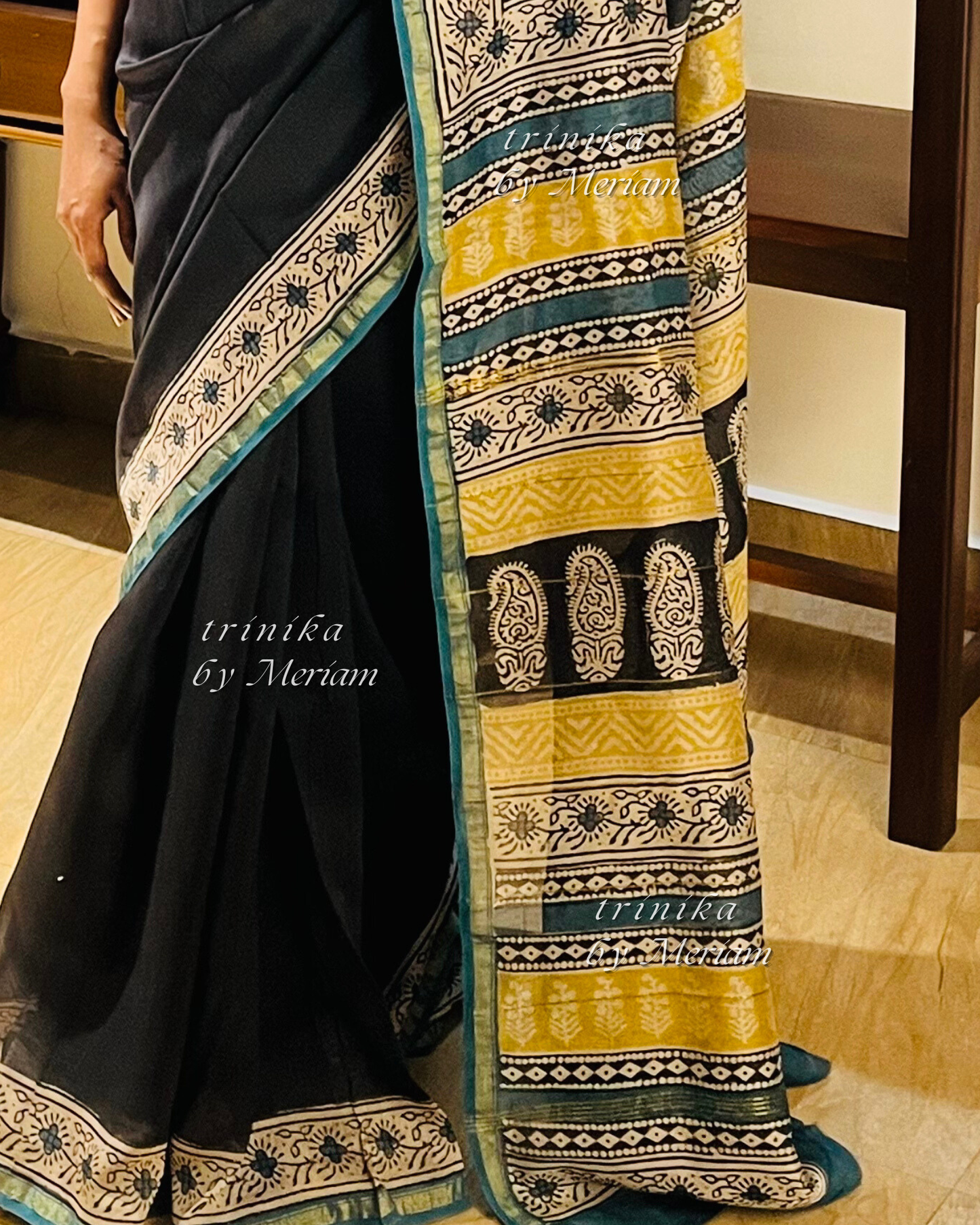 Black Chanderi Silk Cotton Saree