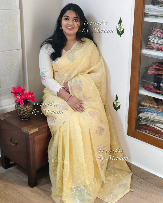 Yellow Super Net Kota Saree