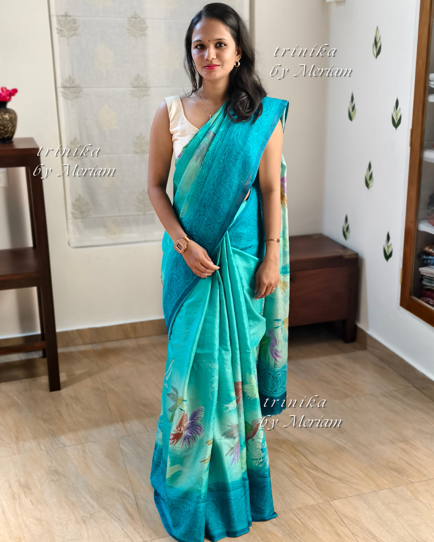 Sky Blue Pure Tussar Silk Saree