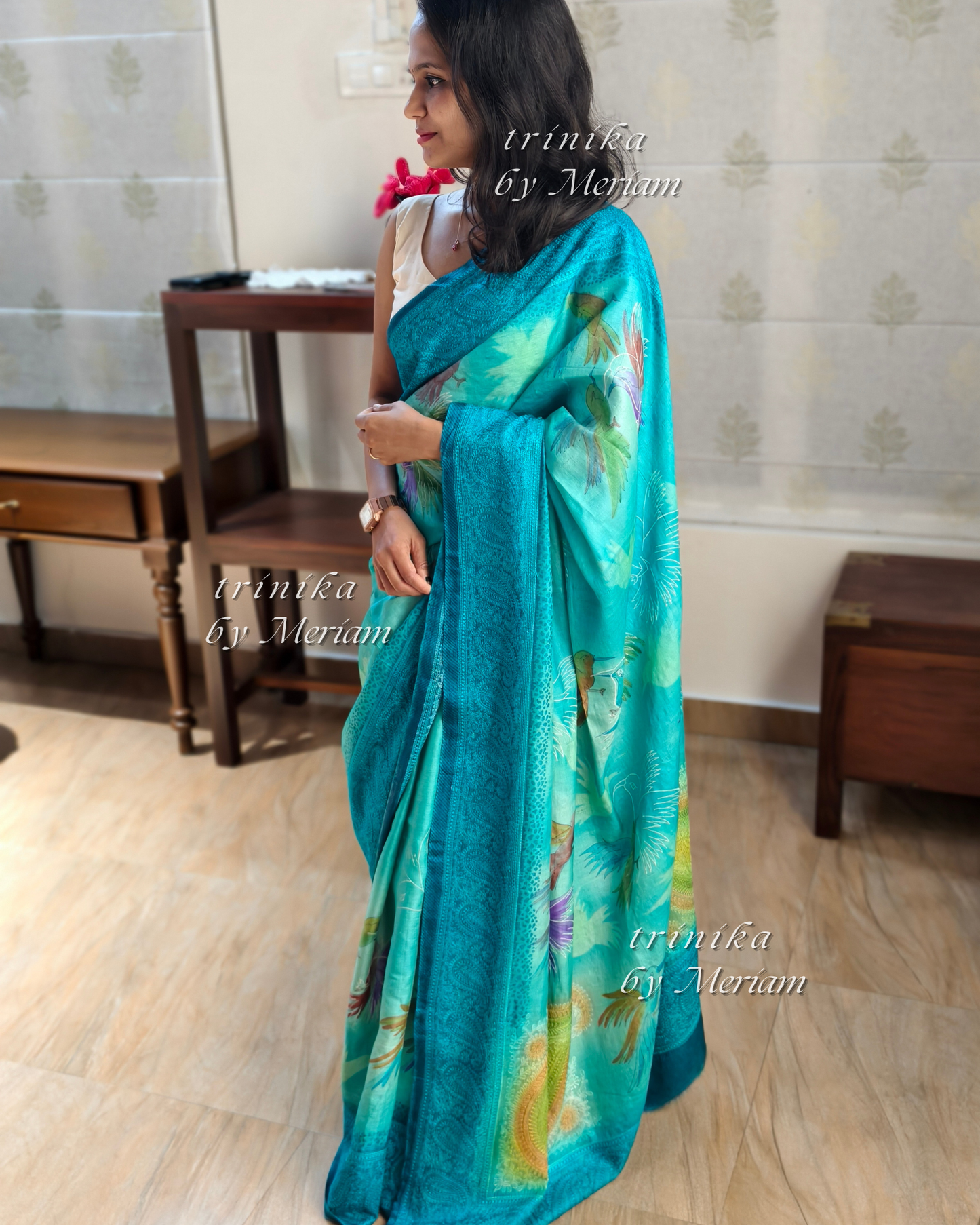 Sky Blue Pure Tussar Silk Saree