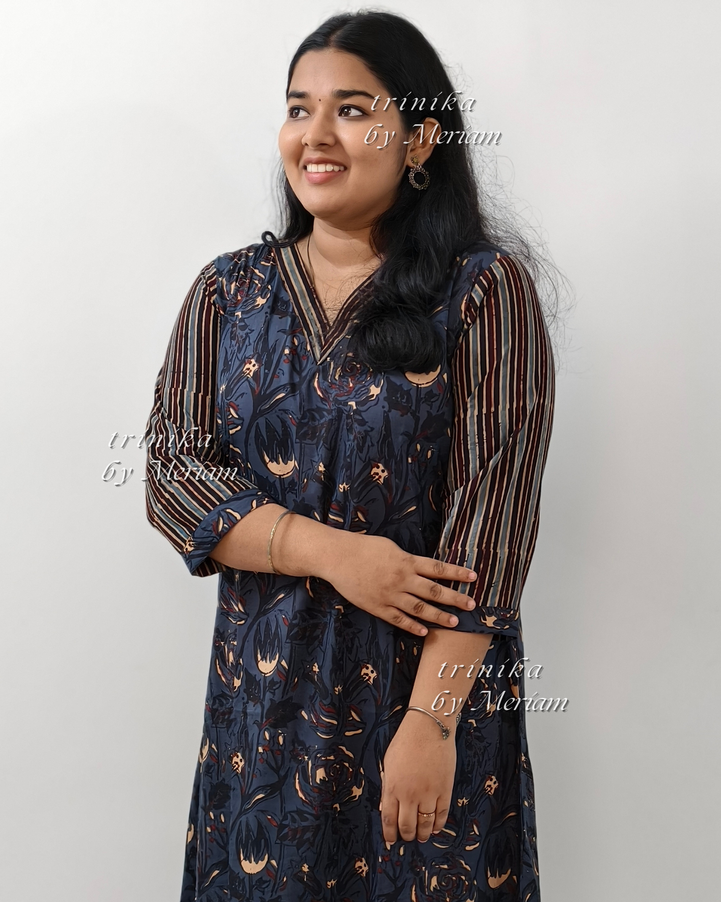 Blue with Strips A-Line Kurta
