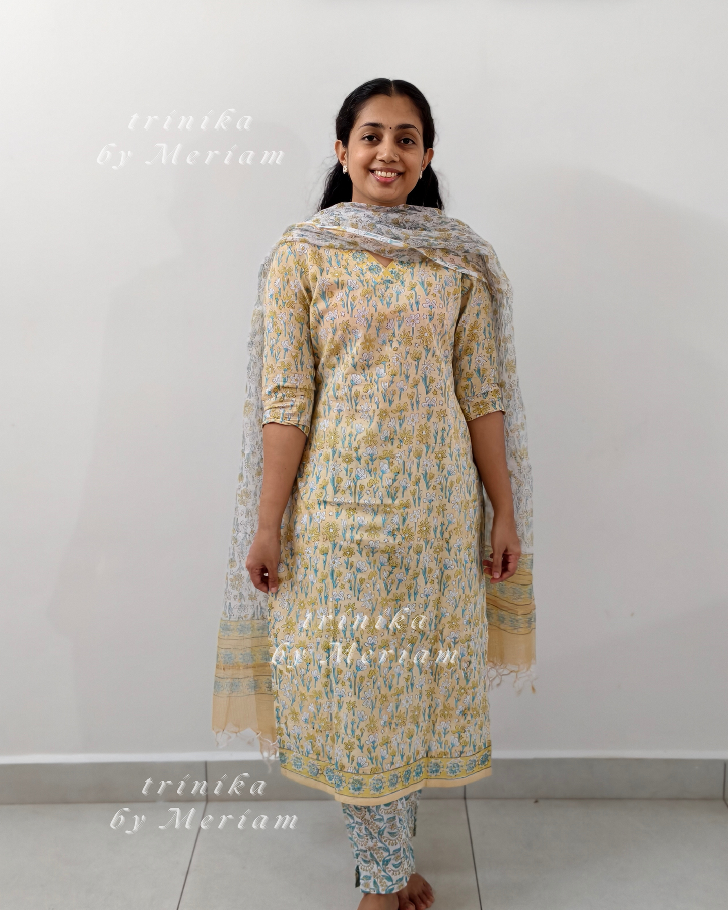 Yellow Cotton Ready-made Salwar Suit