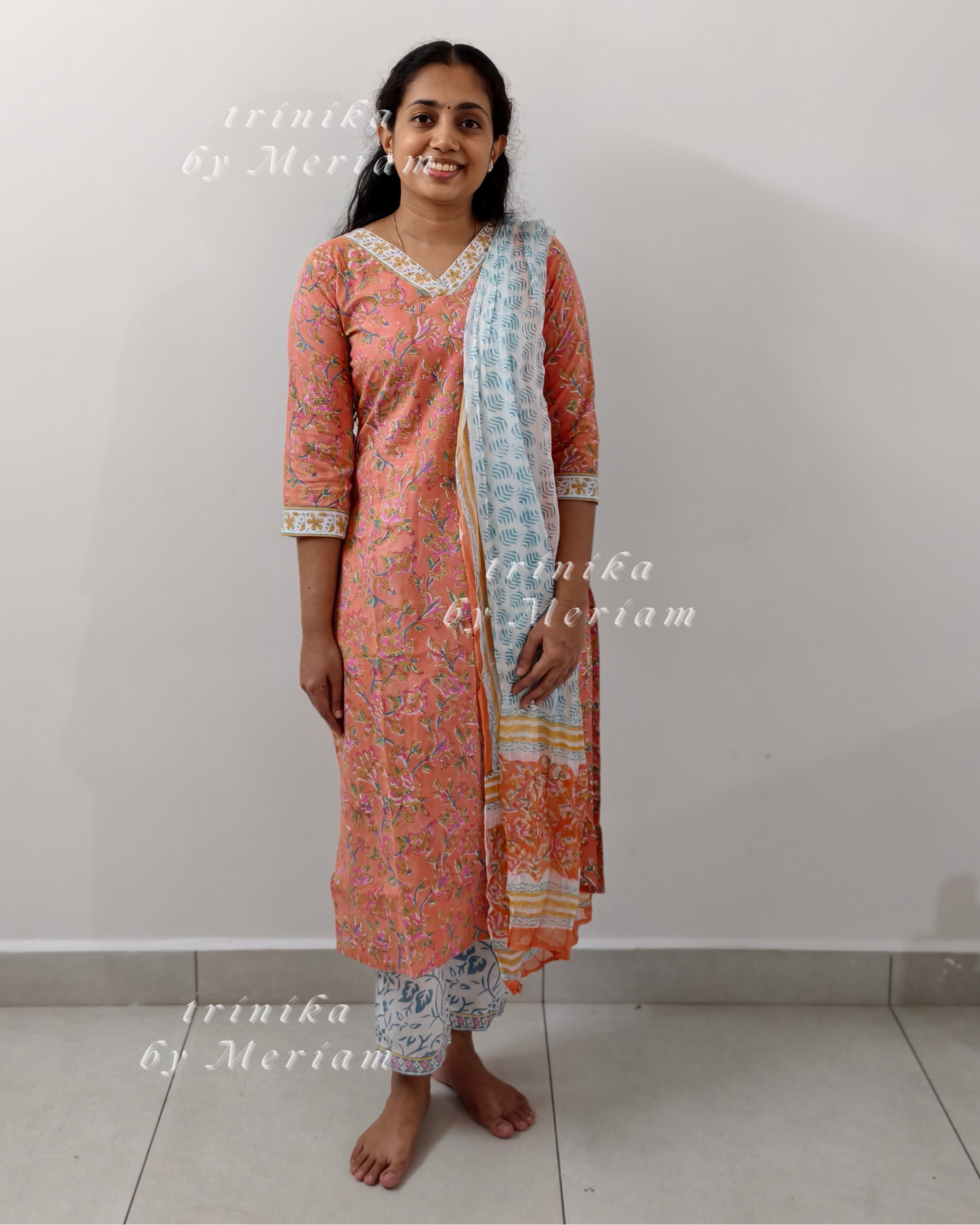 Peach Cotton Ready-made Salwar Suit