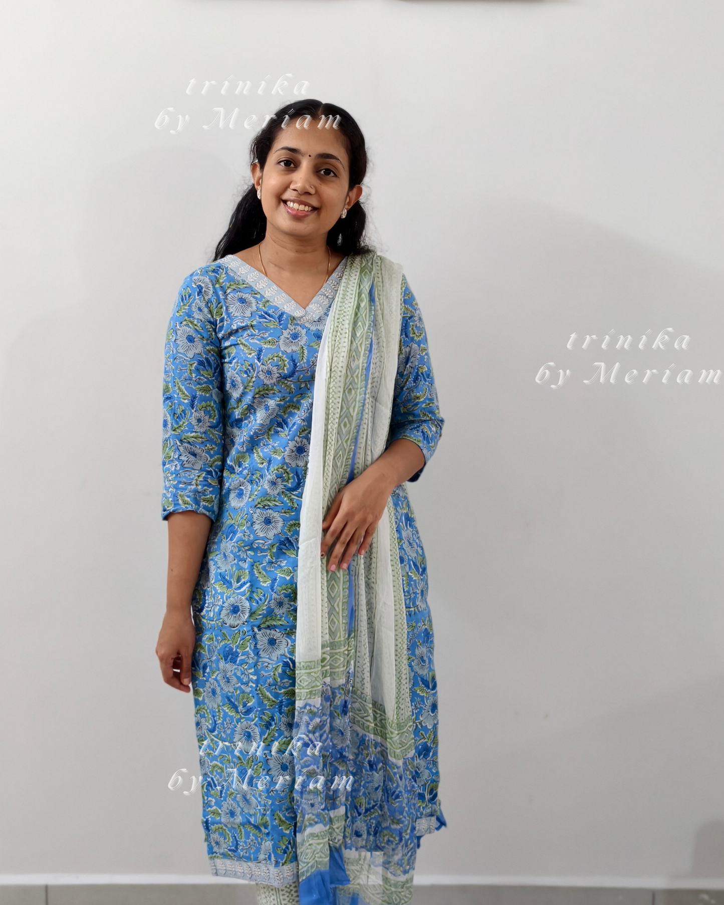 Sky Blue Cotton Ready-made Salwar Suit