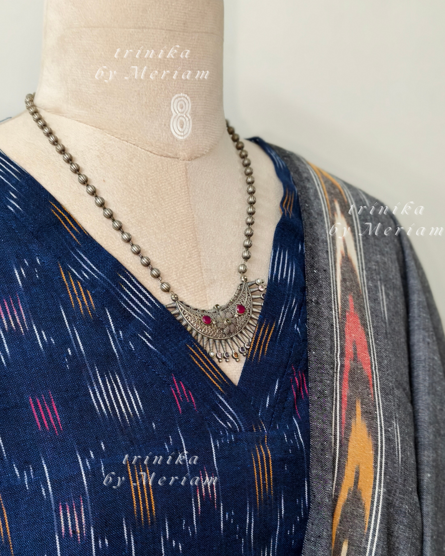 Blue Ikat Ready-made Salwar Suit