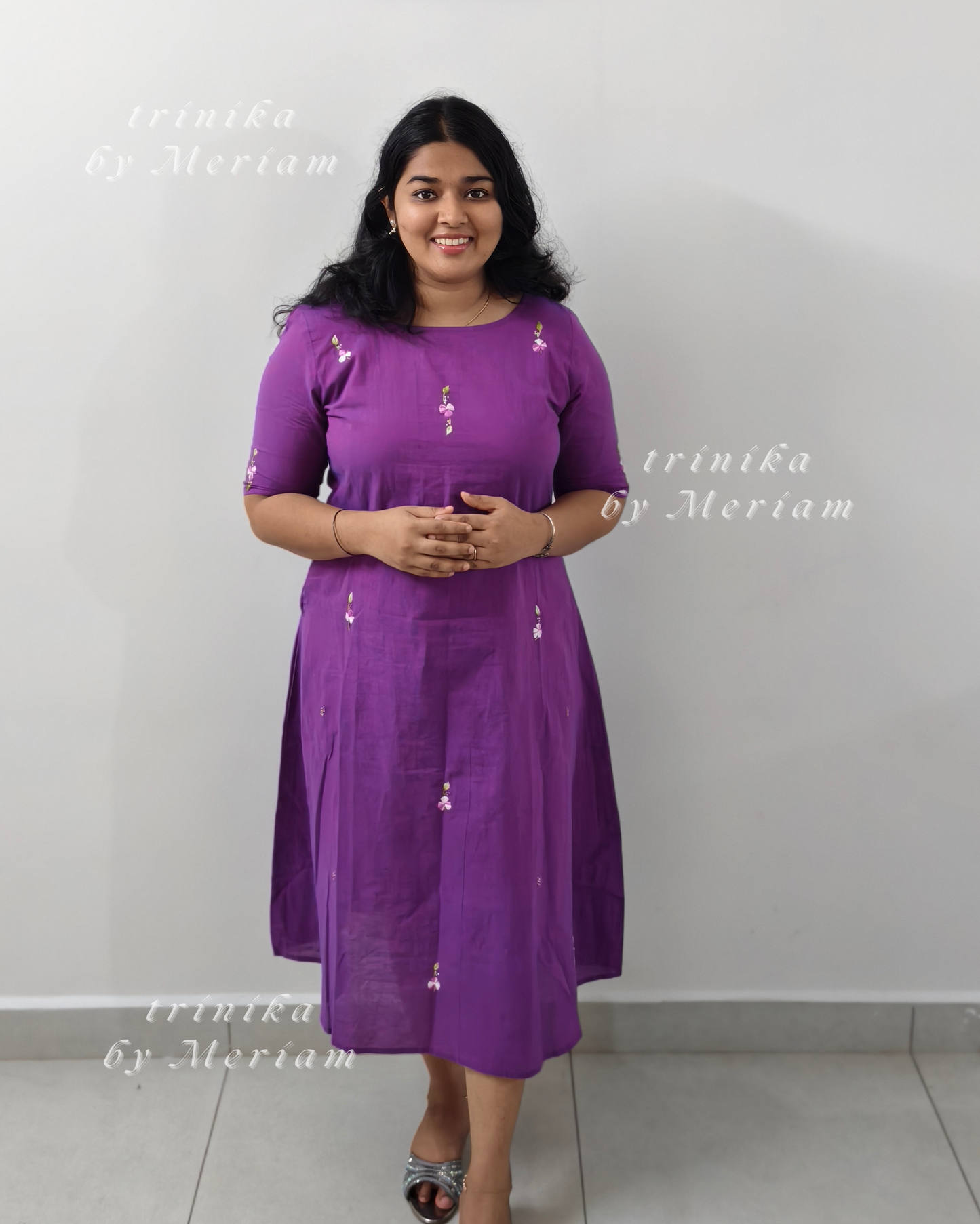 Purple A-Line Embroidery Kurta