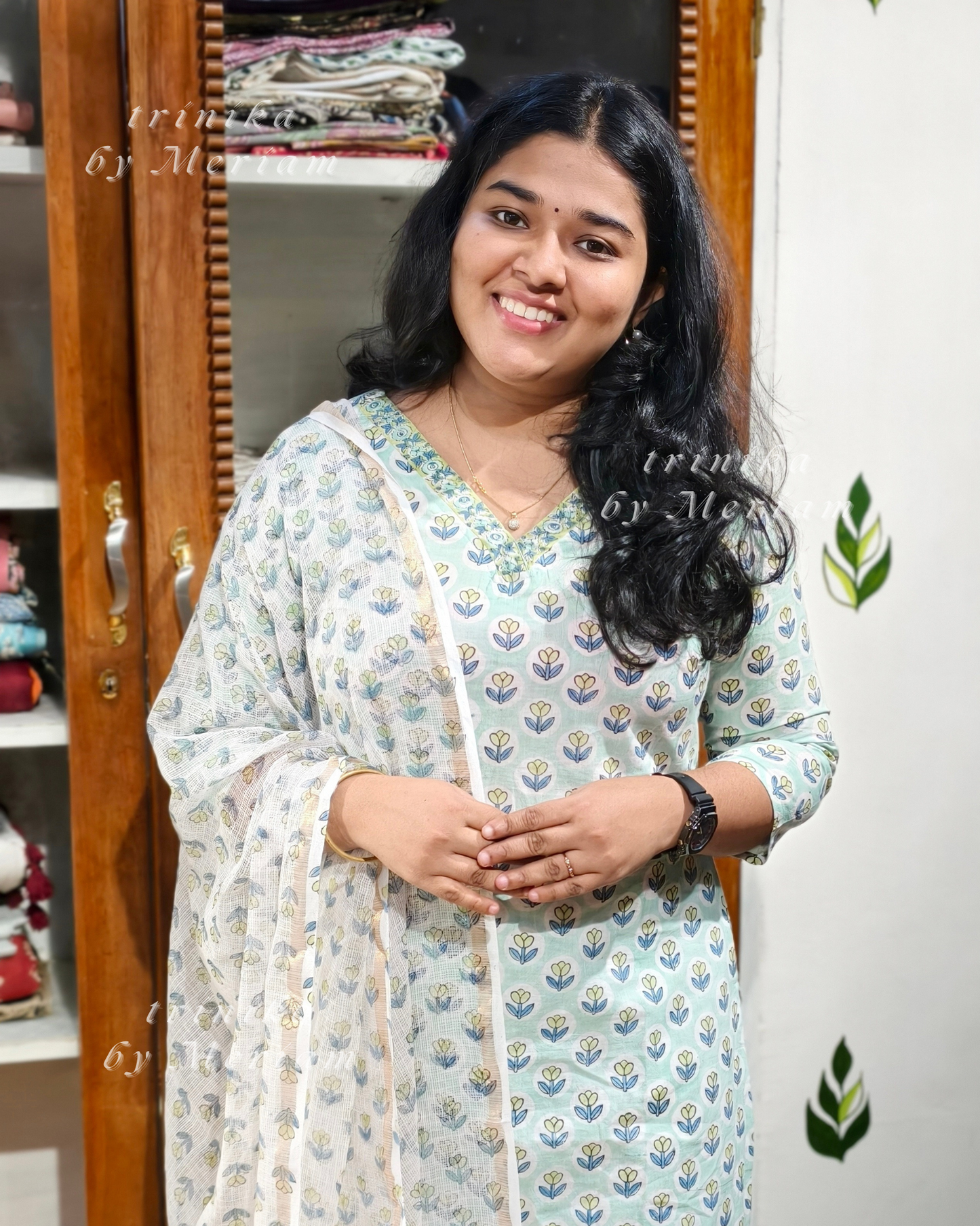 Cyan Cotton Ready-made Salwar Suit