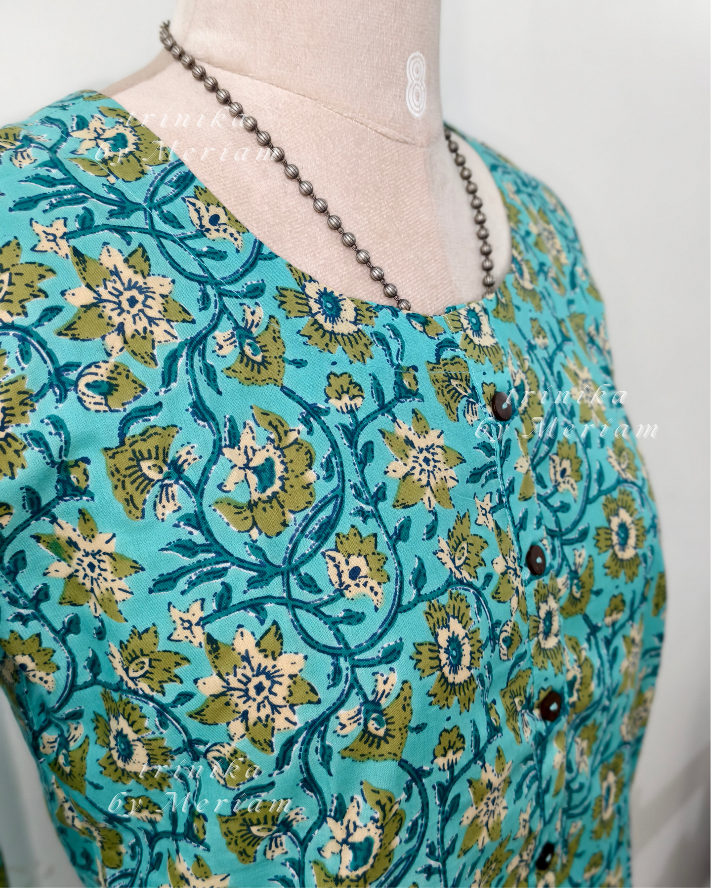 Sea Blue Round-Neck Slitted Kurta
