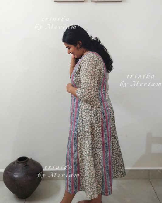 Grey Green Panel-cut Kurta