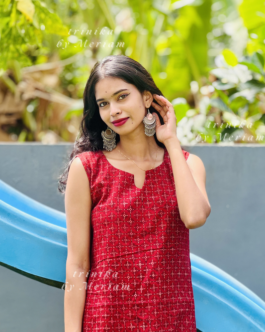 Maroon A-Line Sleeveless Kurta