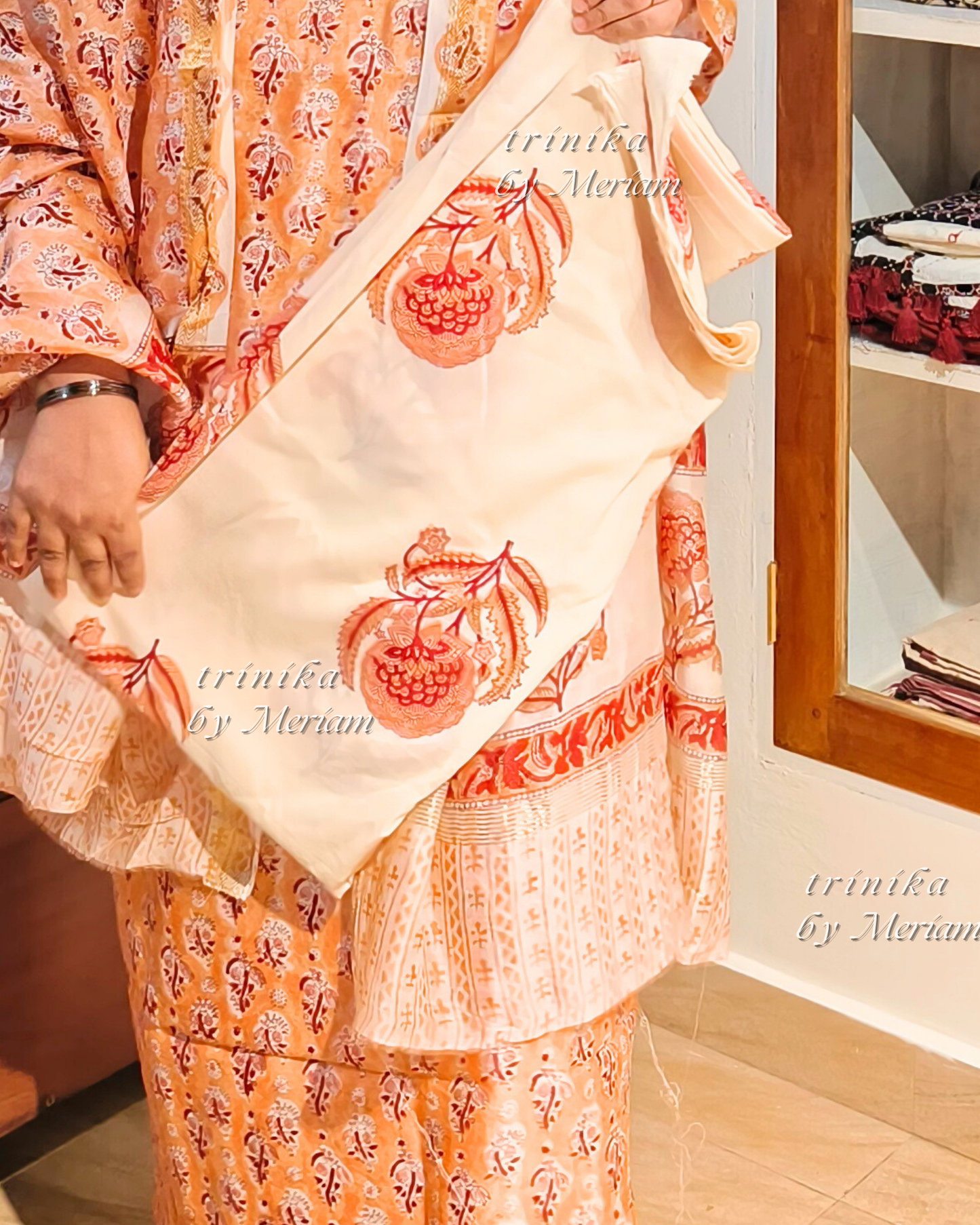 Peach Maheshwari Silk Cotton Salwar Suit