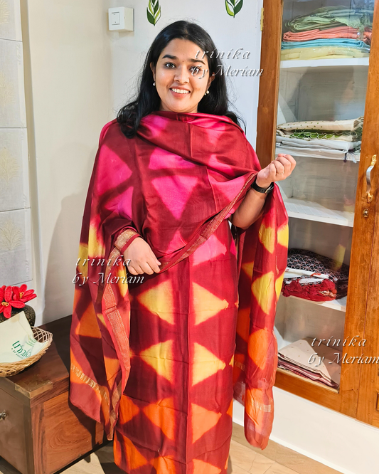 Magenta Maroon Maheshwari Silk Cotton Salwar Suit