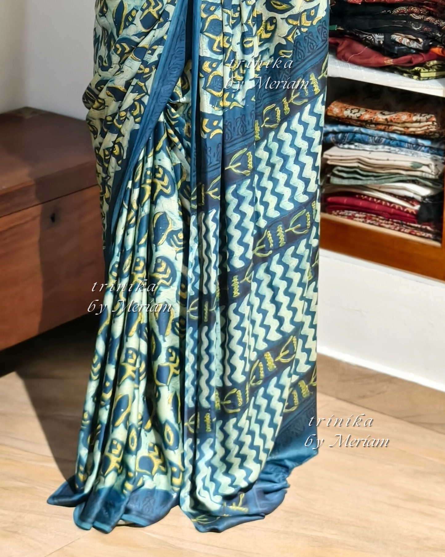 Blue Bagru Modal Silk Saree