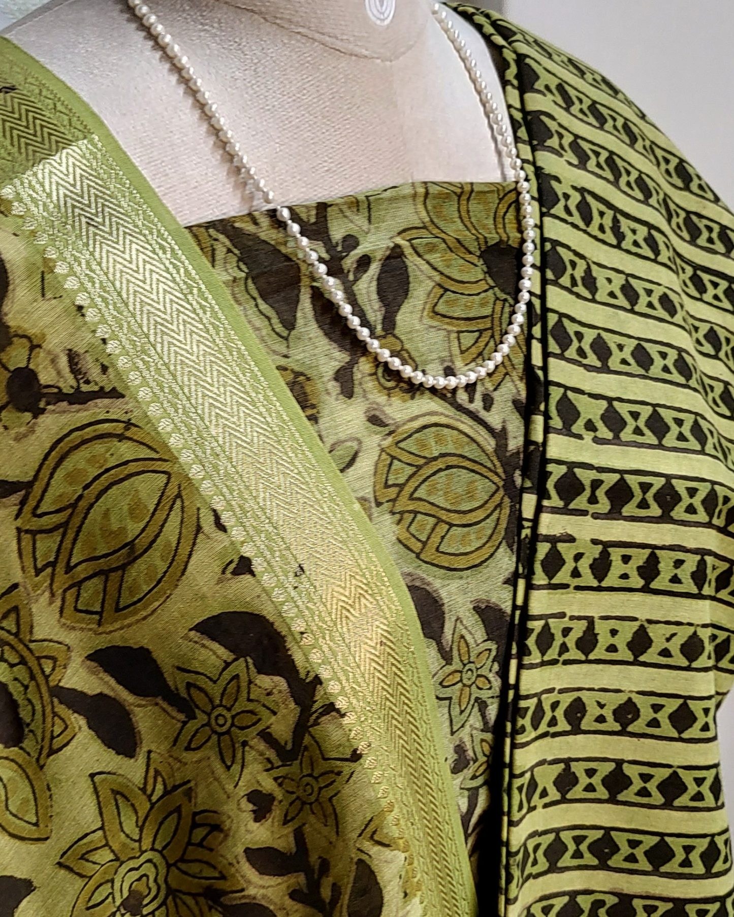 Leafy Green Maheshwari Silk Cotton Salwar Suit