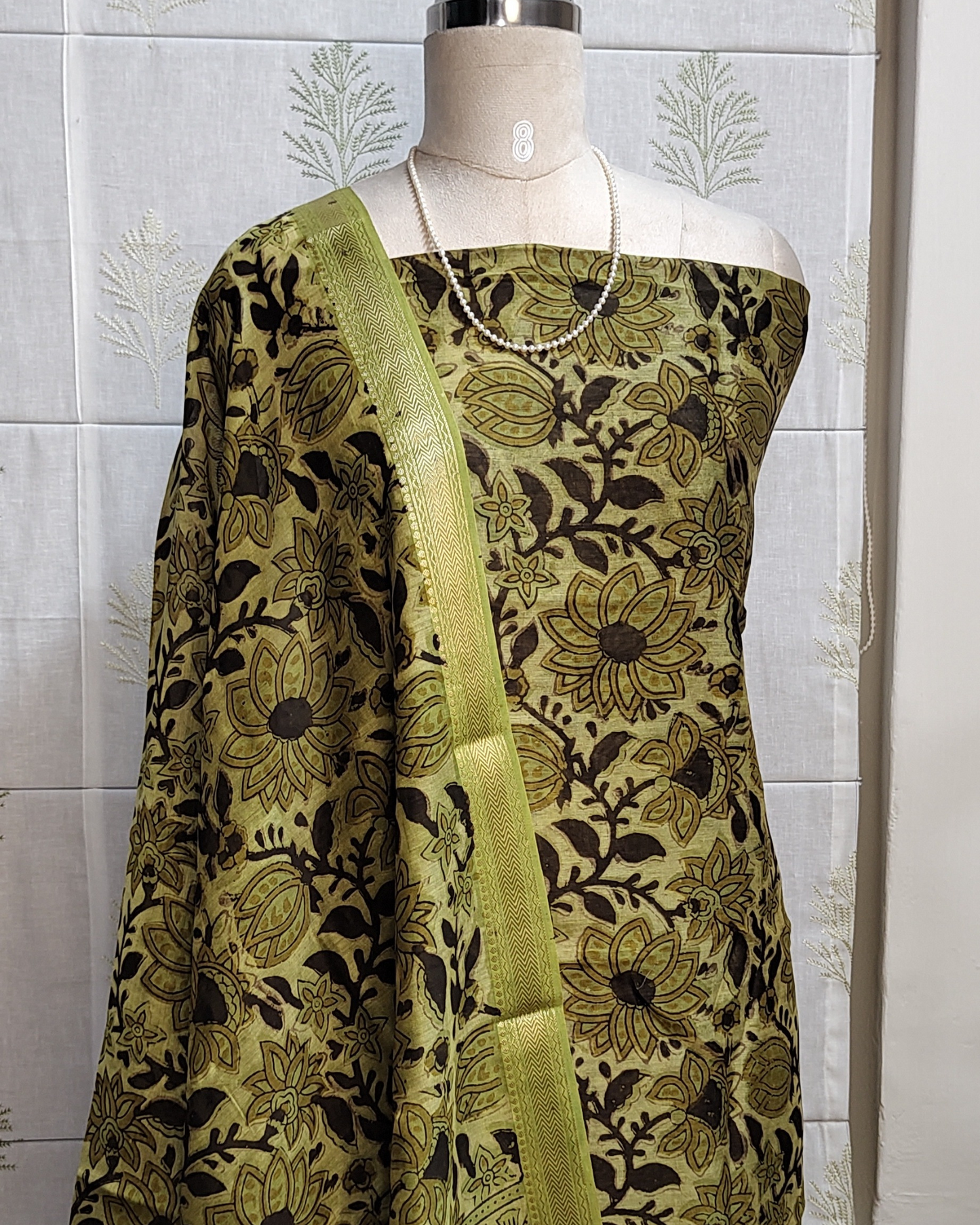 Leafy Green Maheshwari Silk Cotton Salwar Suit