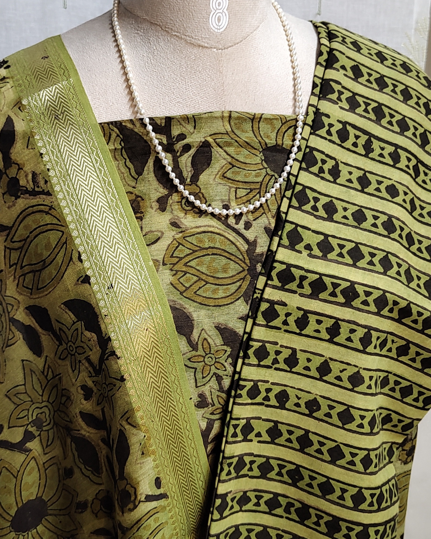 Leafy Green Maheshwari Silk Cotton Salwar Suit