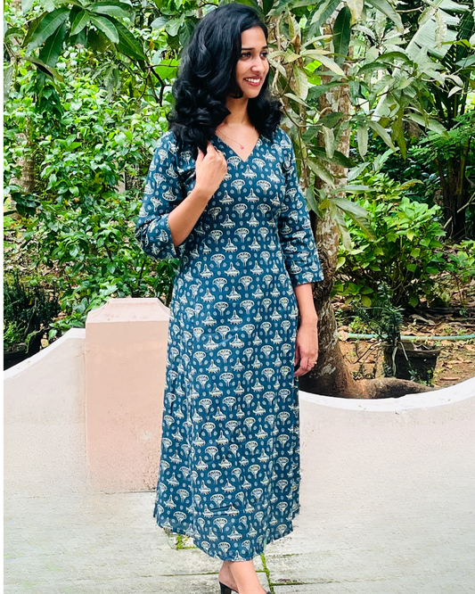 Ocean Blue Panel-cut Kurta