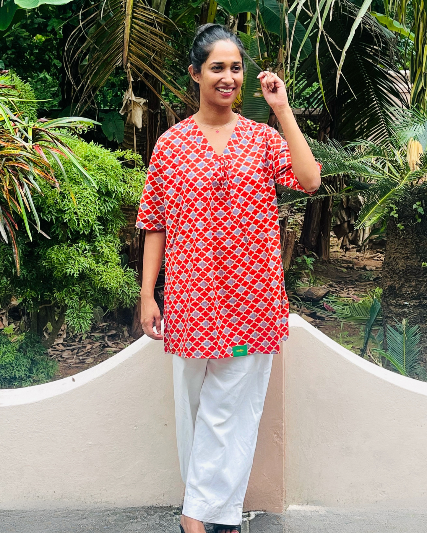 Red and Stone Color Short Kurta