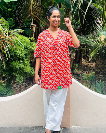 Red and Stone Color Short Kurta
