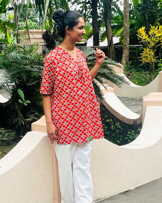 Red and Stone Color Short Kurta