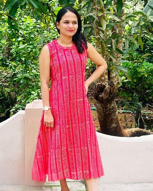 Pink Strips Sleeveless Kurta