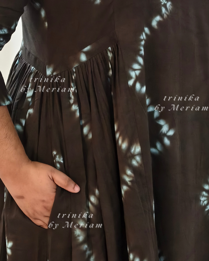 Side Pleated Coffee Brown Dress