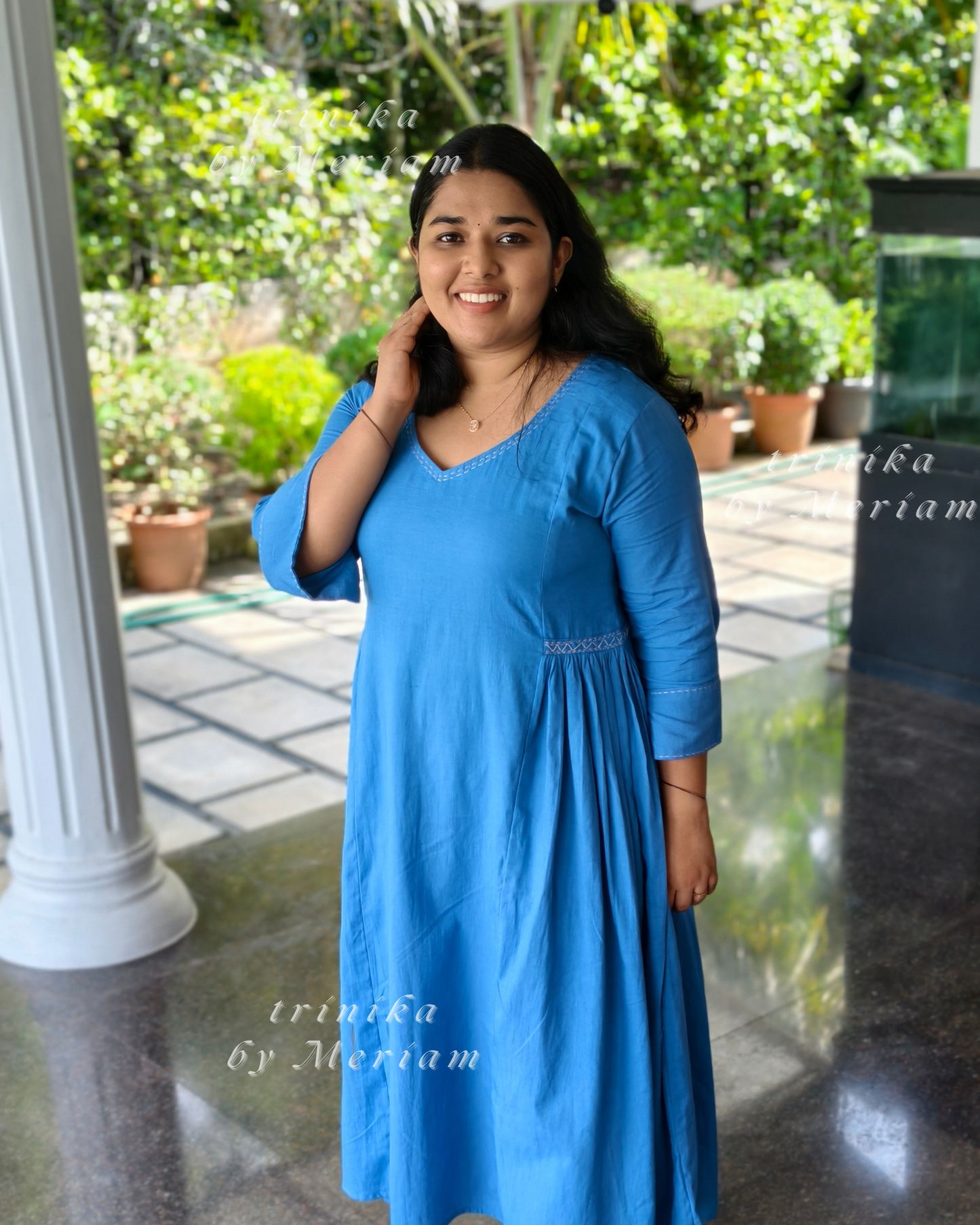 Side Pleated Denim Coloured Dress