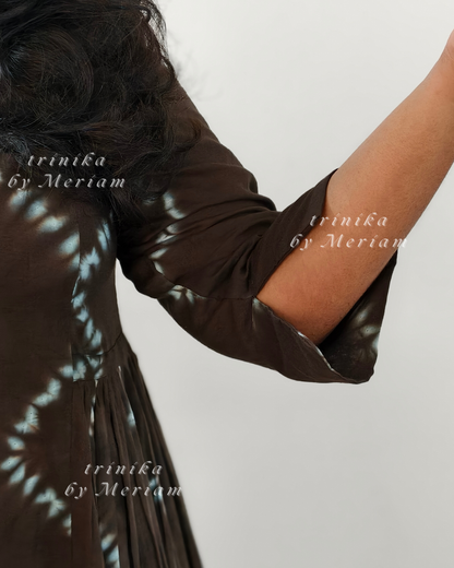 Side Pleated Coffee Brown Dress