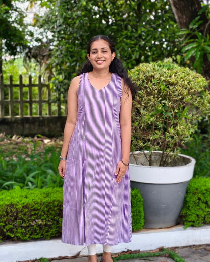 Strips in Violet 3 Panel Kurta