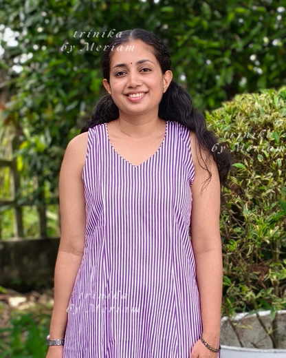 Strips in Violet 3 Panel Kurta