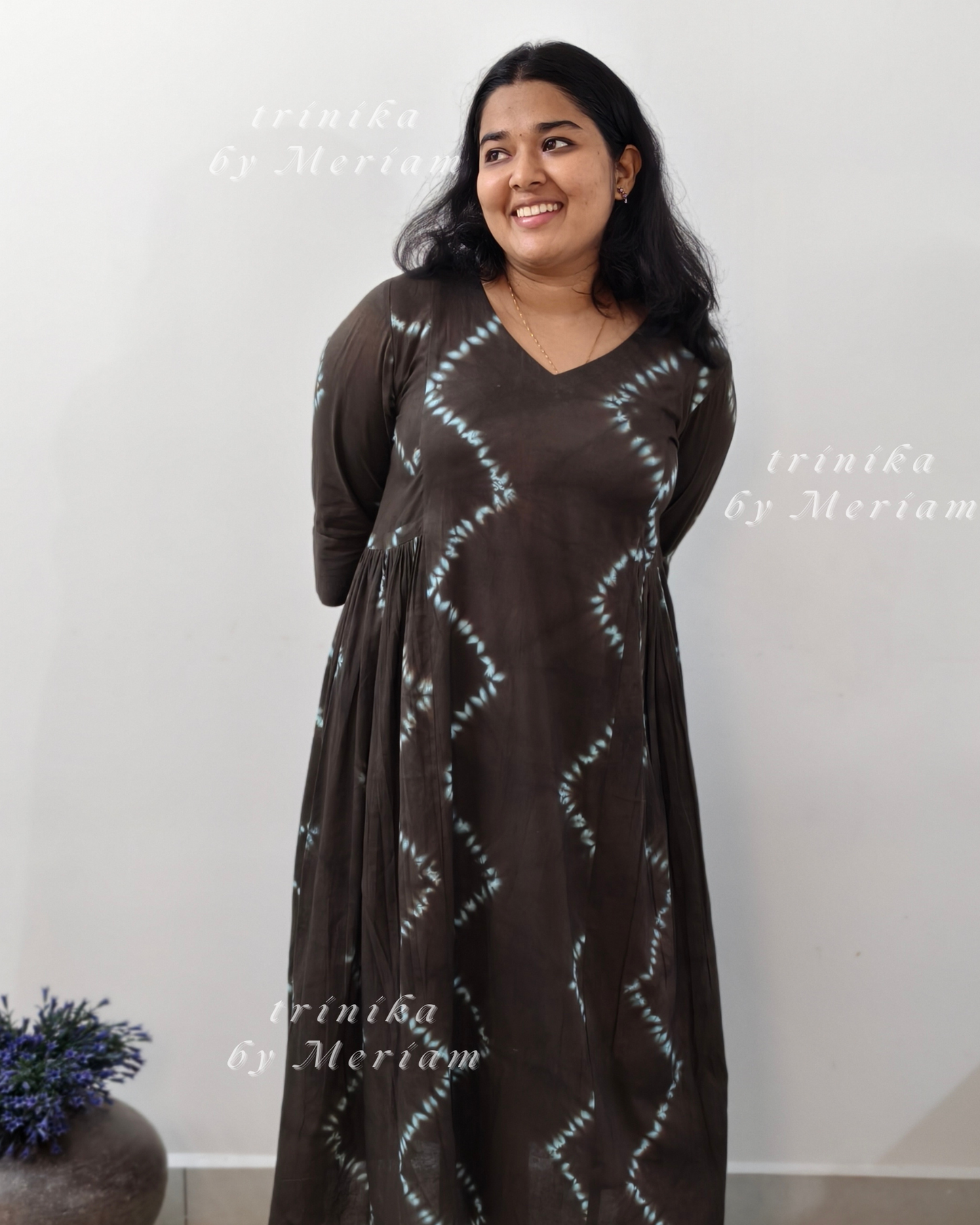 Side Pleated Coffee Brown Dress