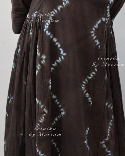 Side Pleated Coffee Brown Dress