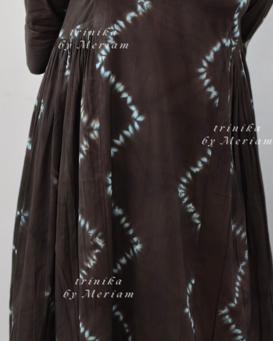 Side Pleated Coffee Brown Dress