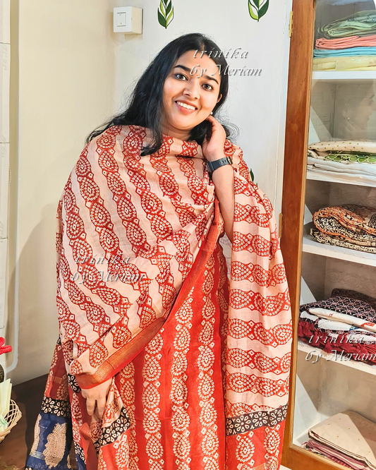 Red Maheshwari Silk Cotton Salwar Suit