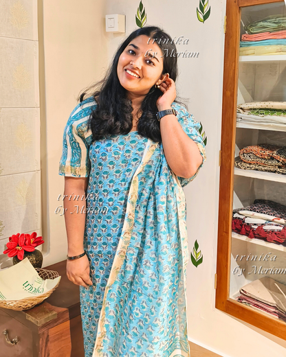 Sky Blue Maheshwari Silk Cotton Salwar Suit