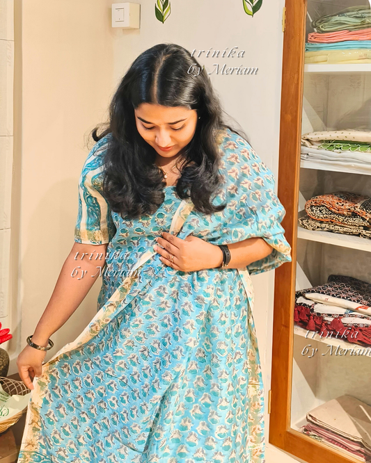 Sky Blue Maheshwari Silk Cotton Salwar Suit