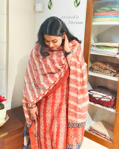 Red Maheshwari Silk Cotton Salwar Suit