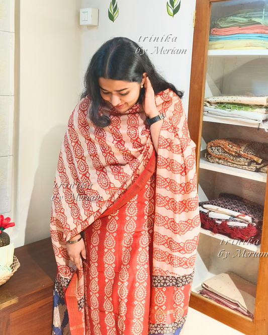 Red Maheshwari Silk Cotton Salwar Suit